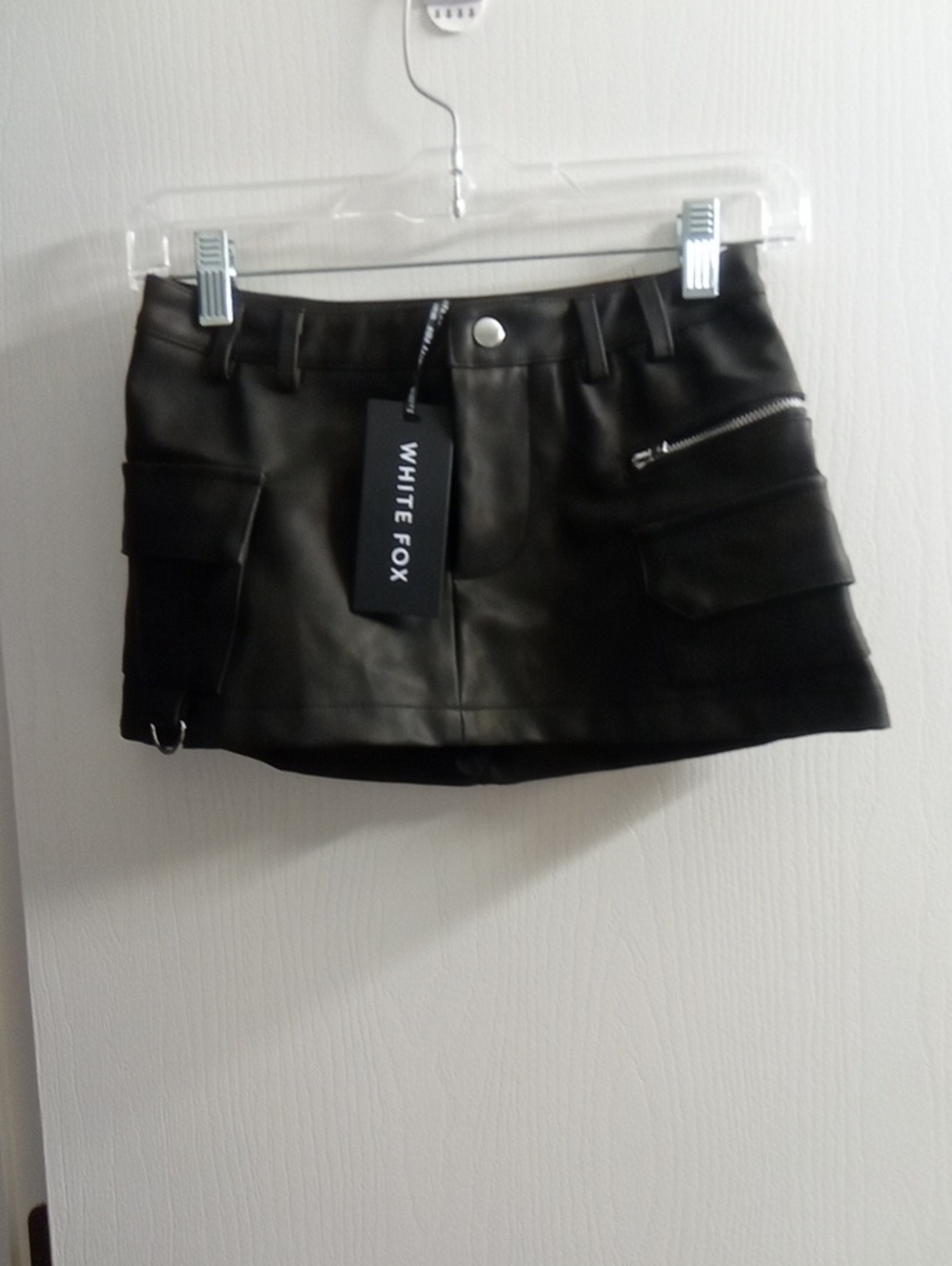 White Fox Boutique Black Faux Leather Cargo Mini Skirt